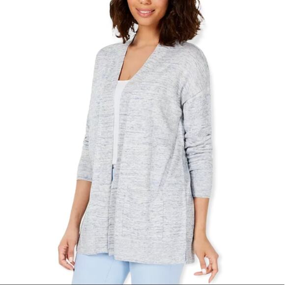Charter Club Open Front Cardigan Light Blue Chambray Knit Loose Fit Size S New - Picture 1 of 11
